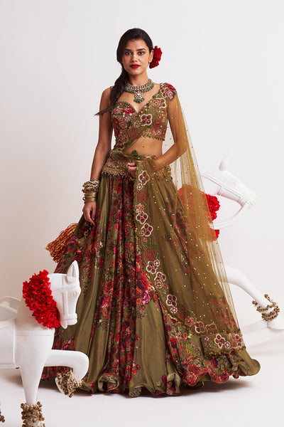 Festive bloom Side drape lehenga