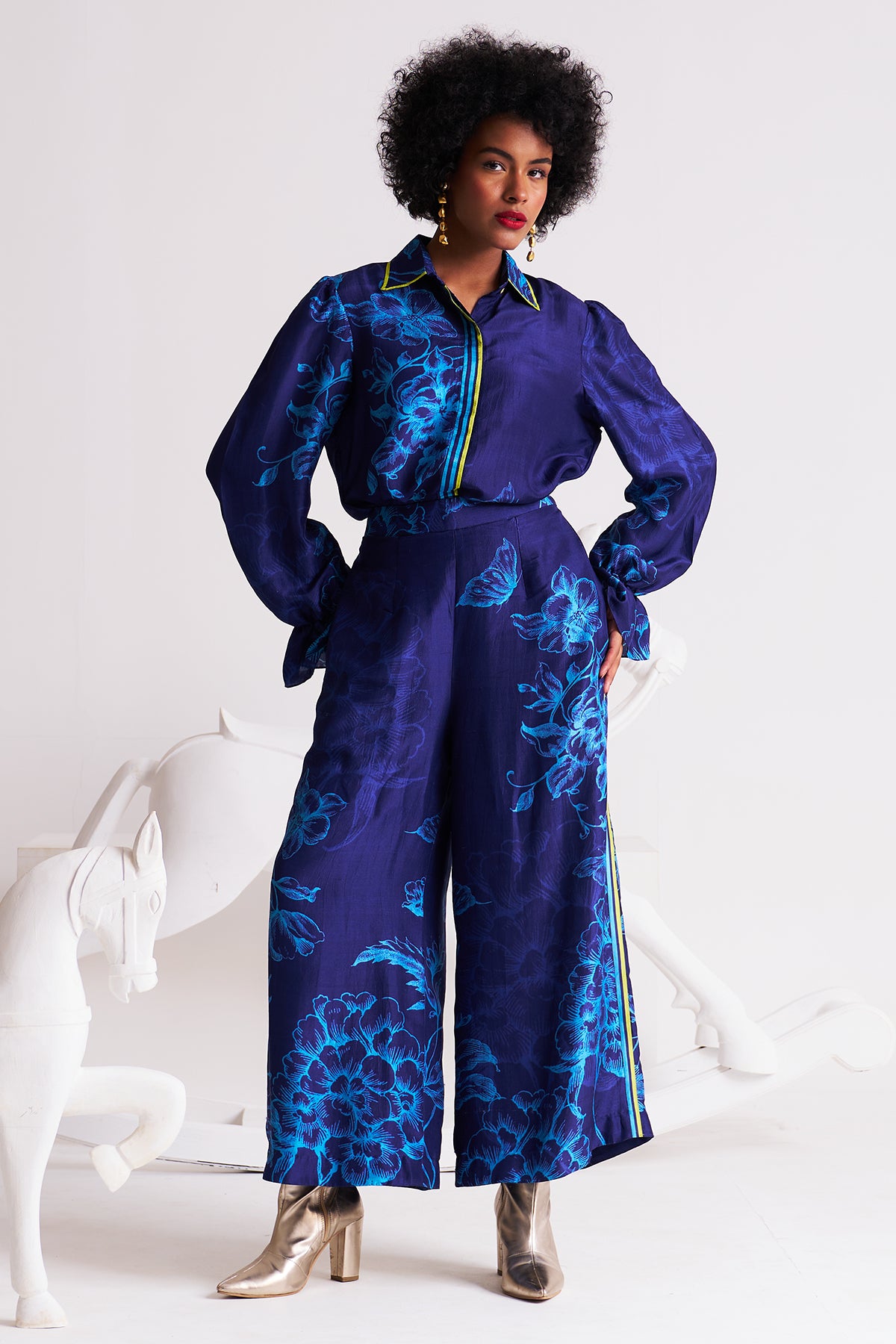 Puff sleeve shirt with palazzo pant