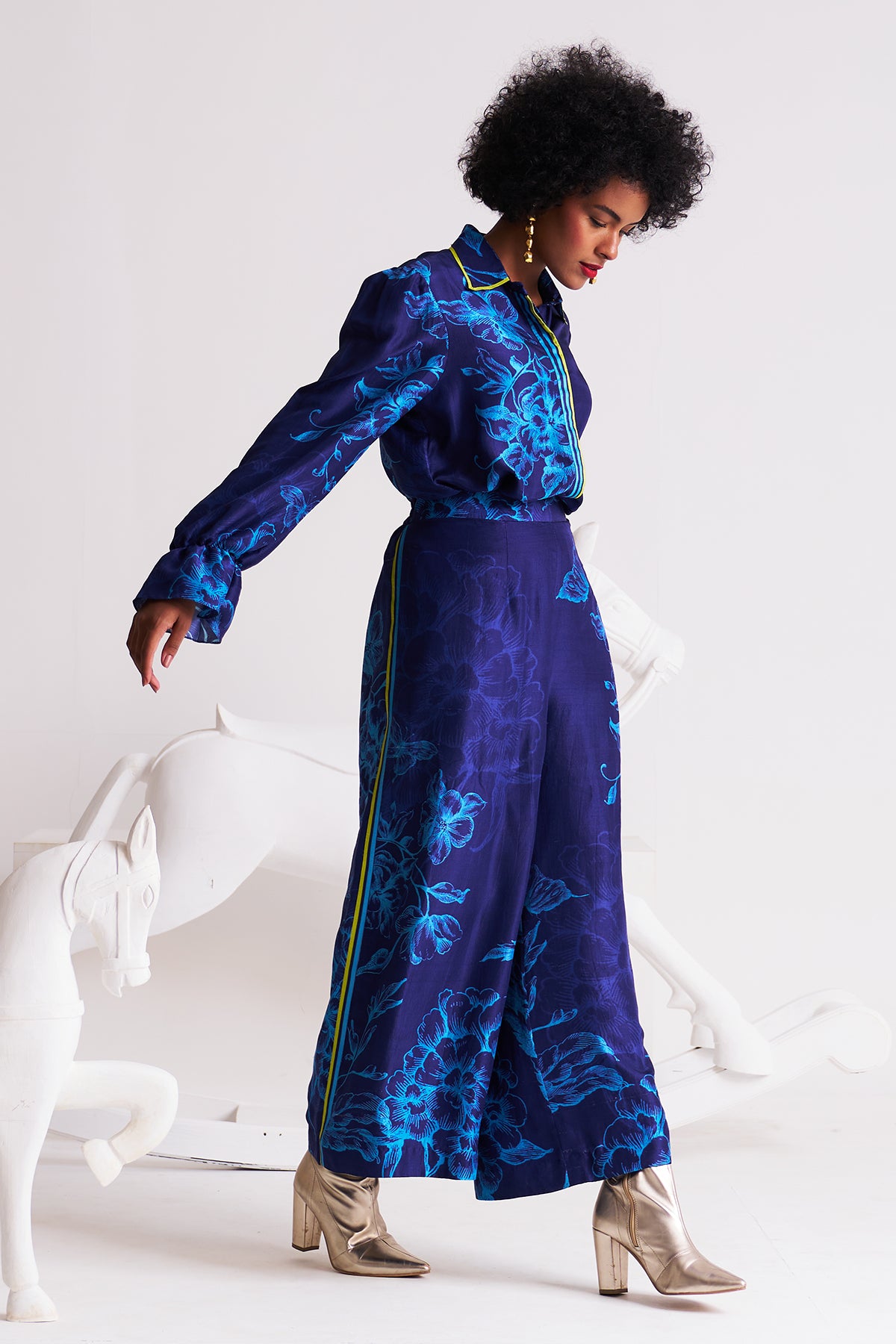 Puff sleeve shirt with palazzo pant