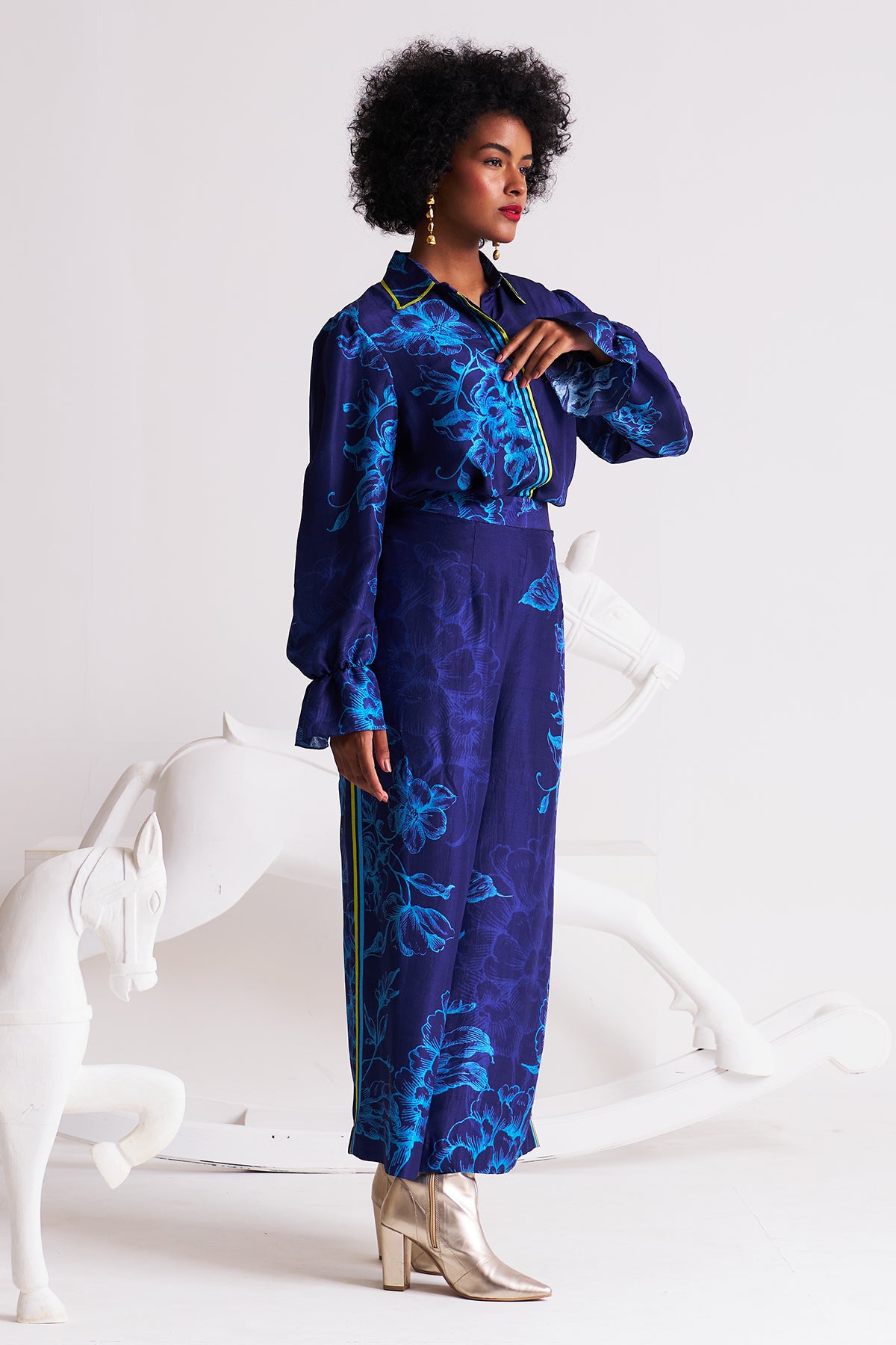 Puff sleeve shirt with palazzo pant