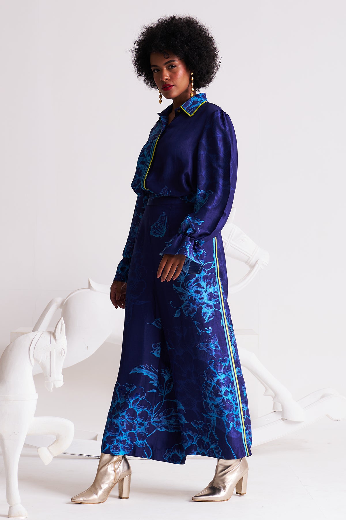 Puff sleeve shirt with palazzo pant