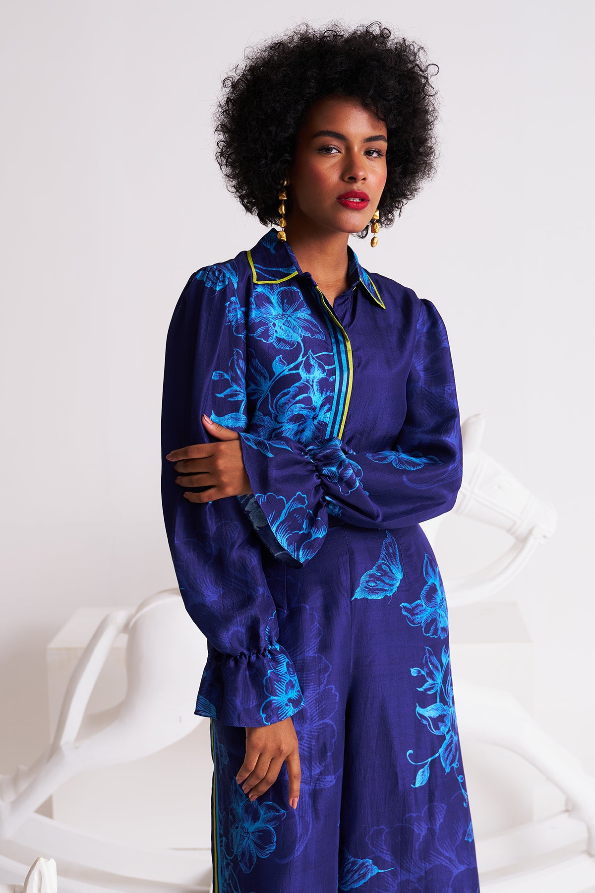 Puff sleeve shirt with palazzo pant