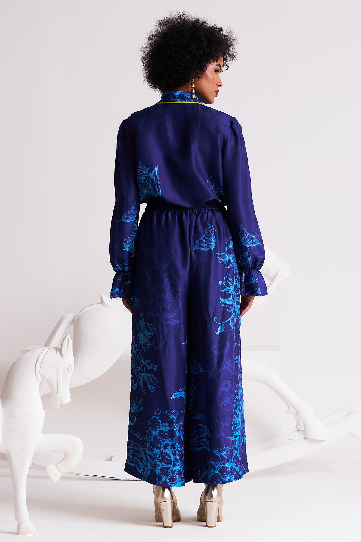 Puff sleeve shirt with palazzo pant