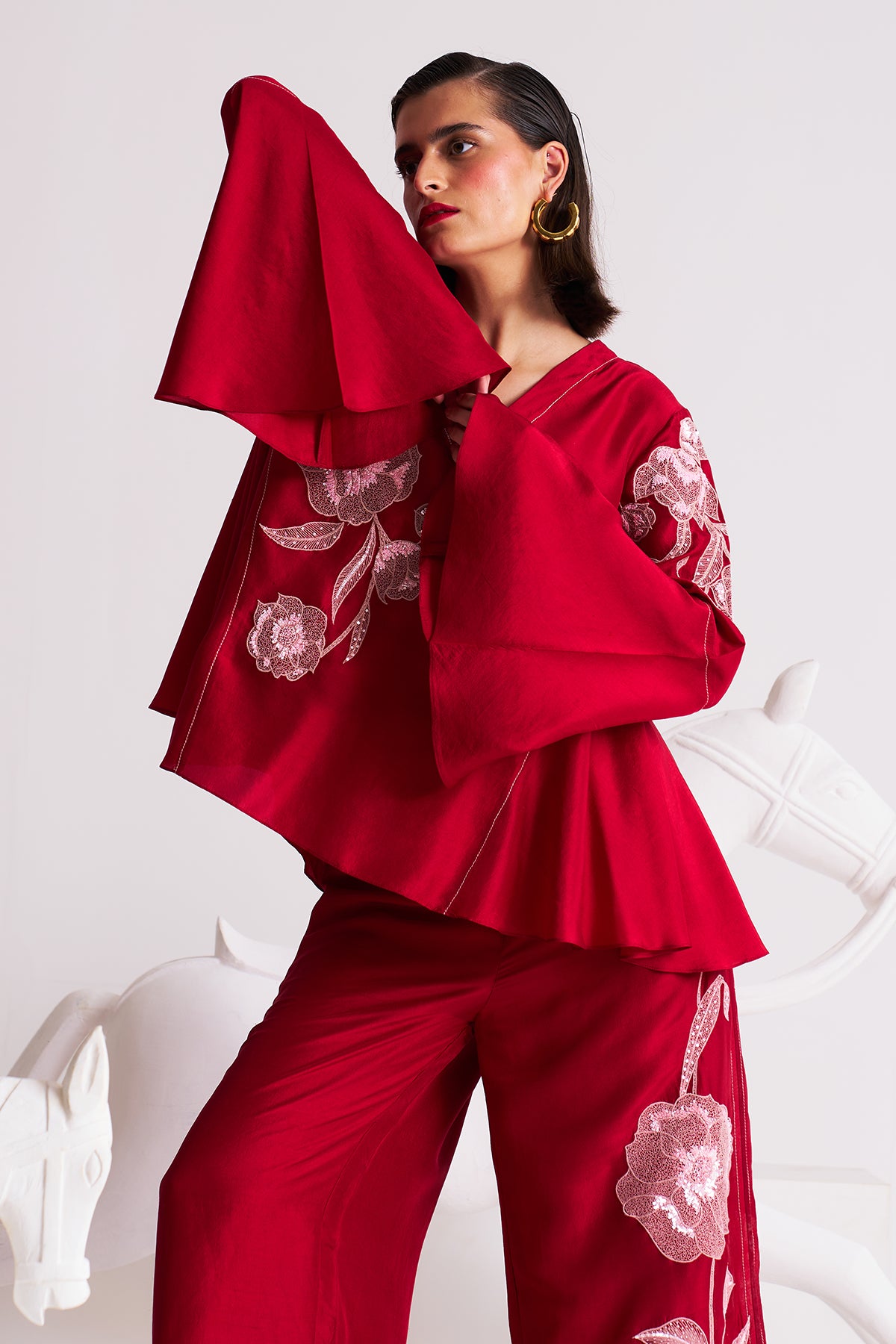 V-neck bell sleeve top