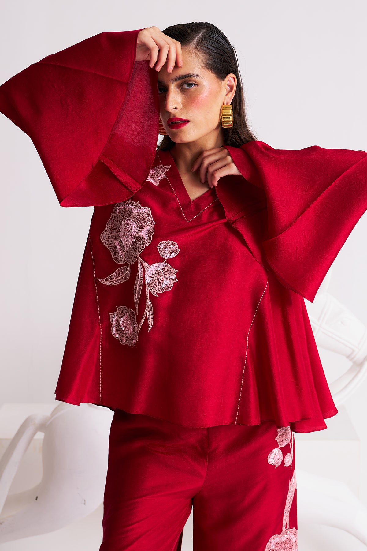 V-neck bell sleeve top
