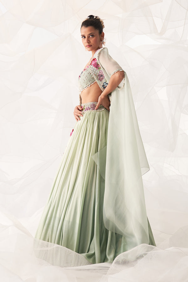 Abstract Print Cape Lehenga Set (Set of 3) main image 0