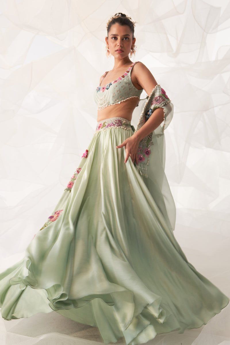 Grey cape lehenga set main image 0