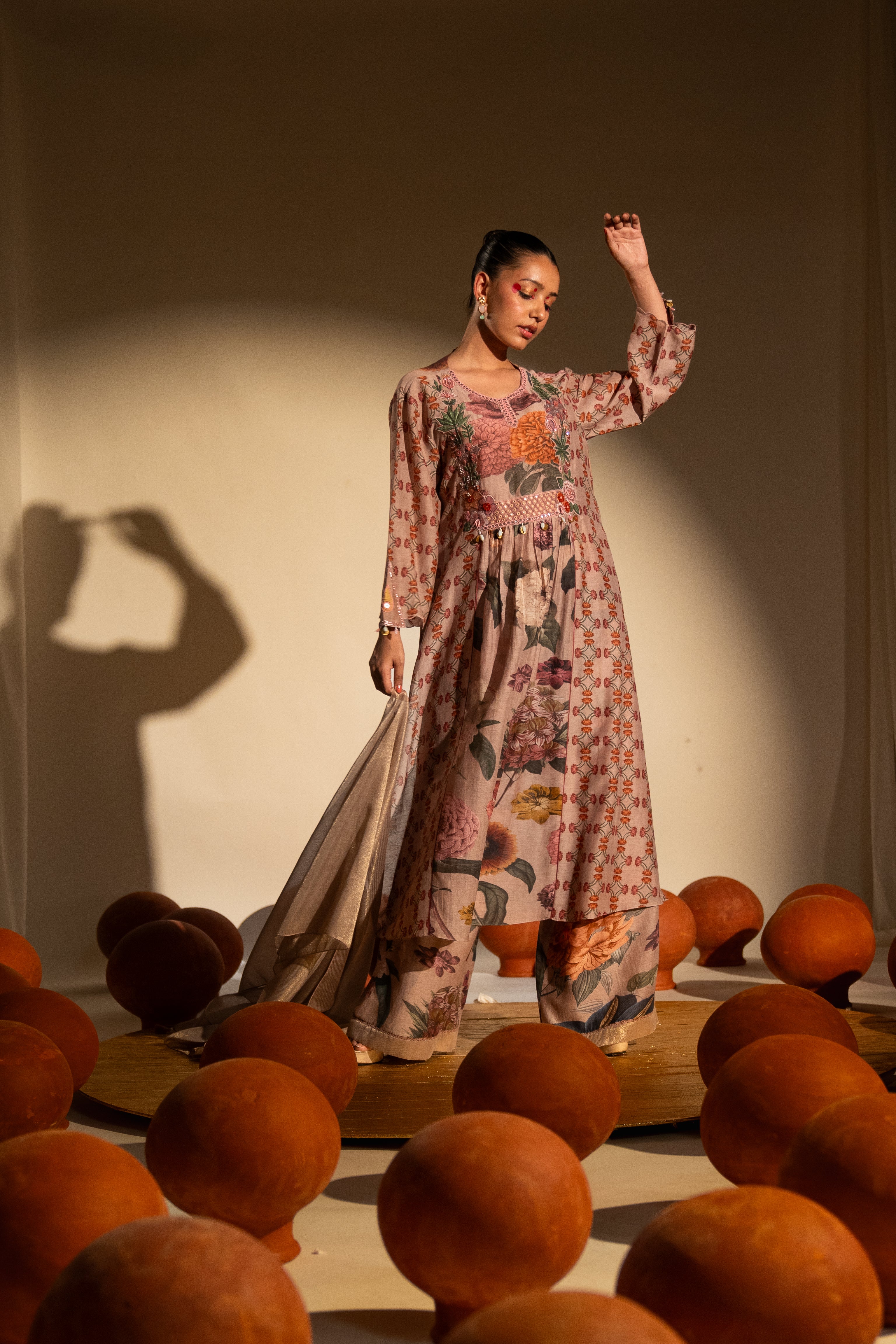 Chinar Jaal Gathered Kurta Set