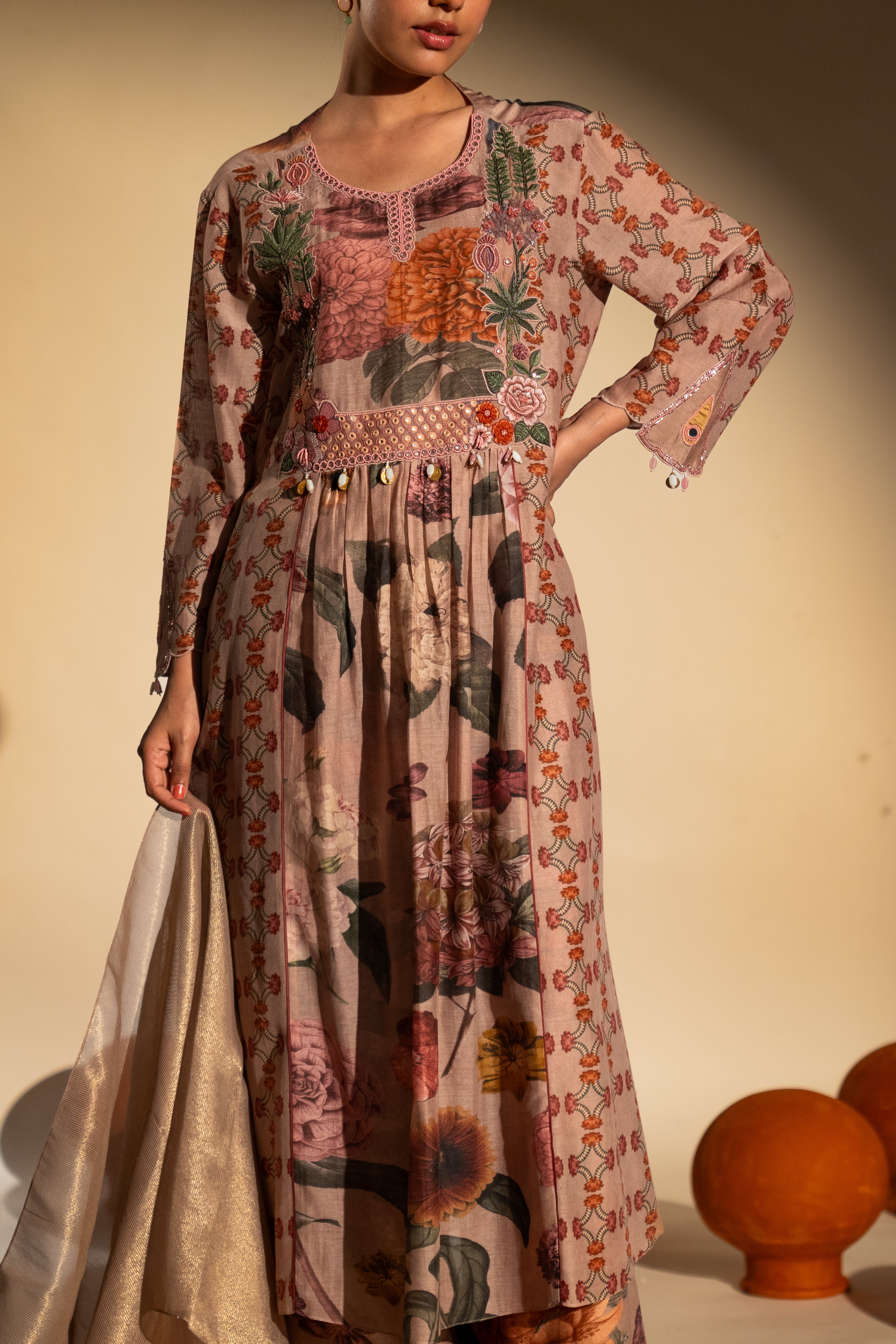 Chinar Jaal Gathered Kurta Set