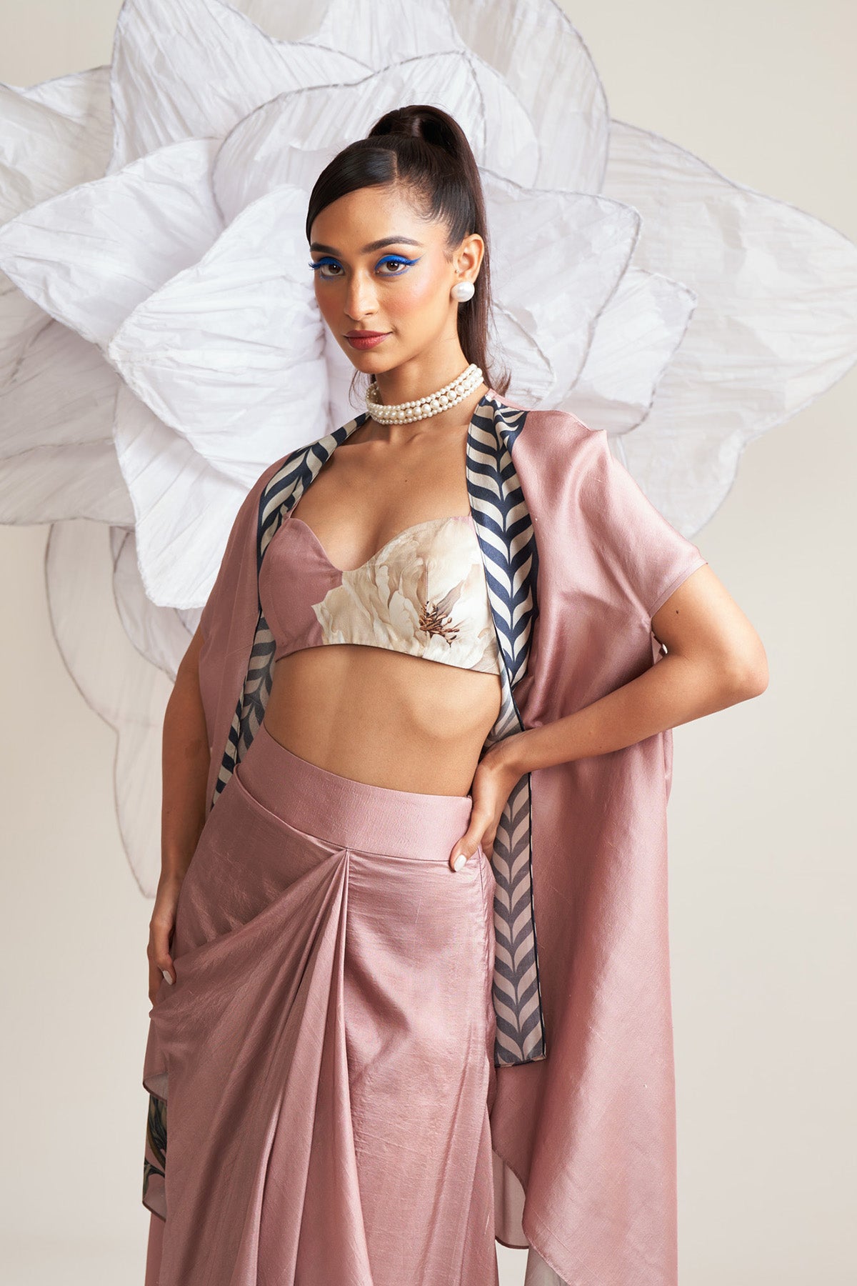 Co-ord set with cape and drape skirt