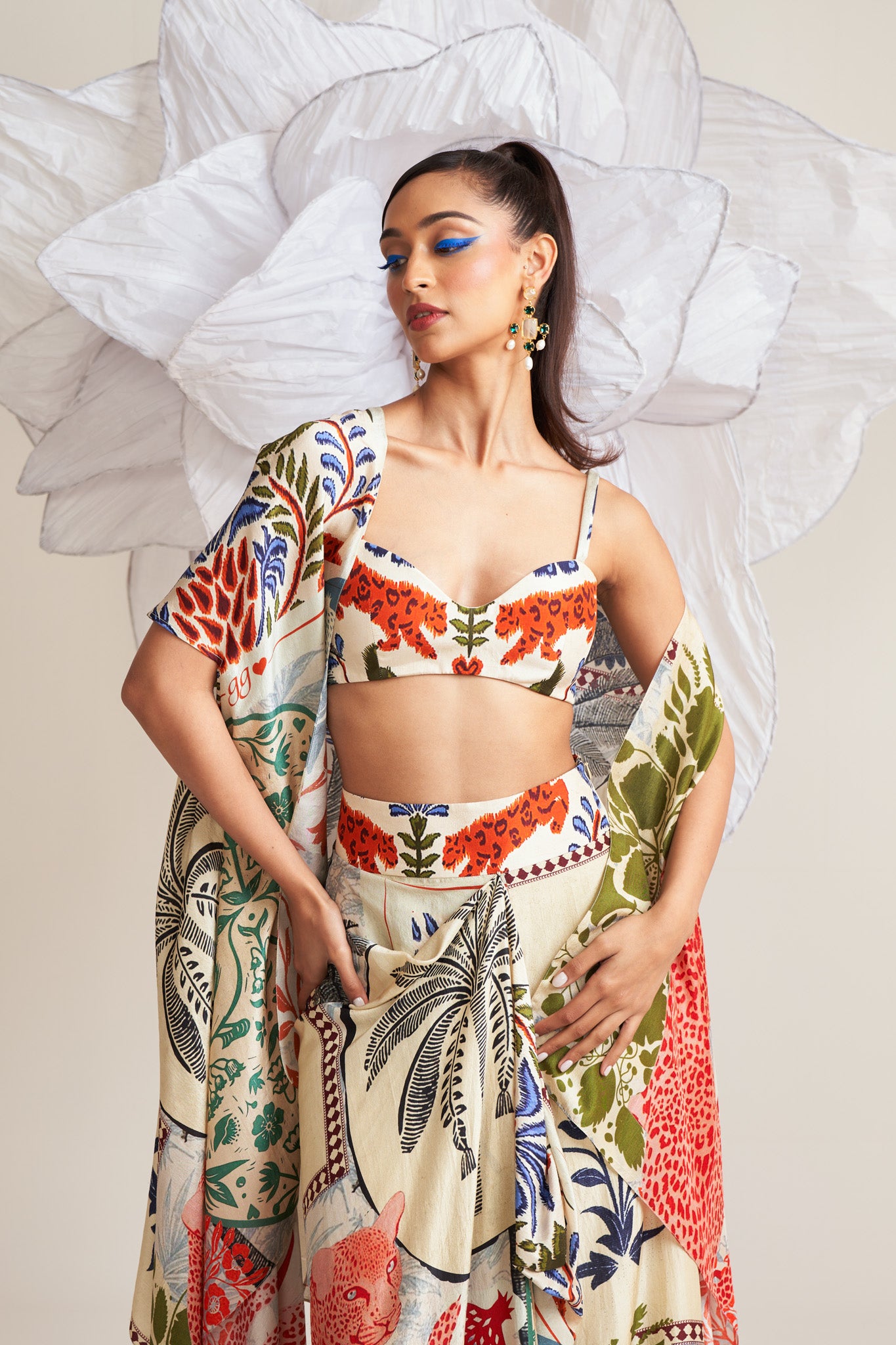 Co-ord set with cape and drape skirt