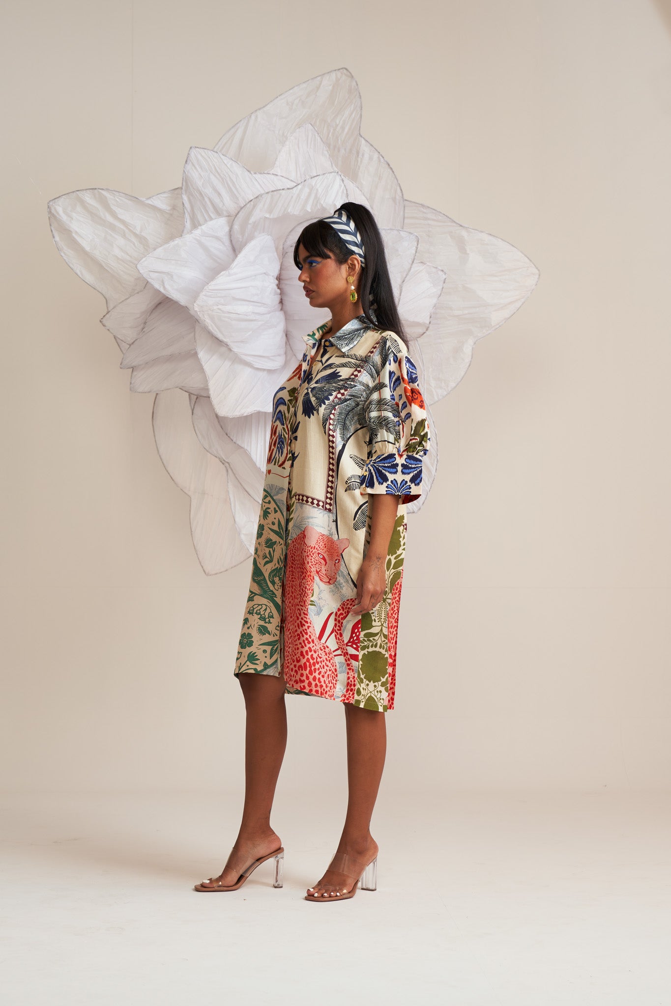 Box yoke pleated dress