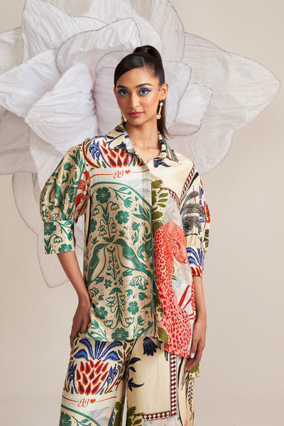 Retro wild Box yoke pleated shirt