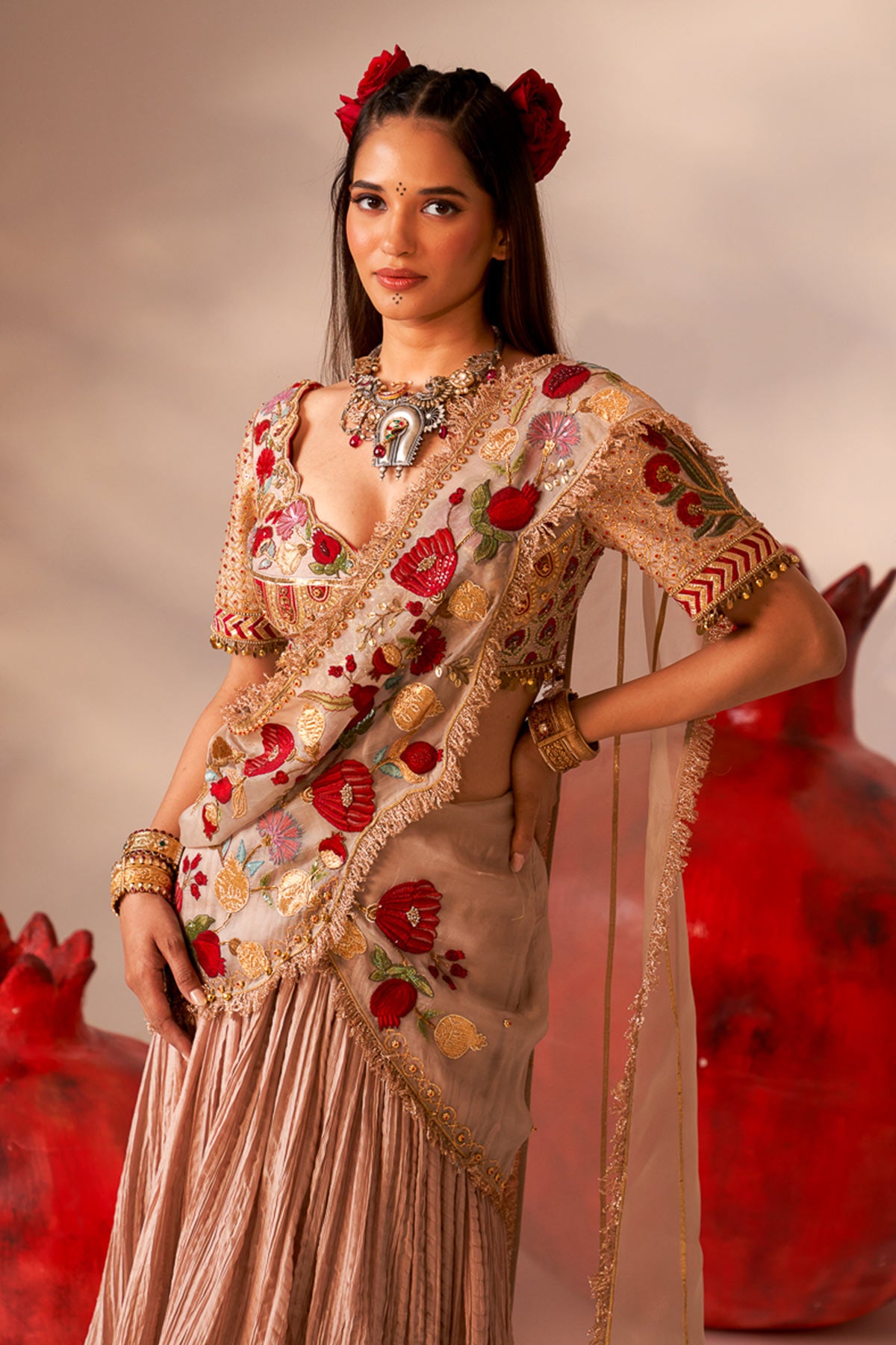 Crinkle drape saree