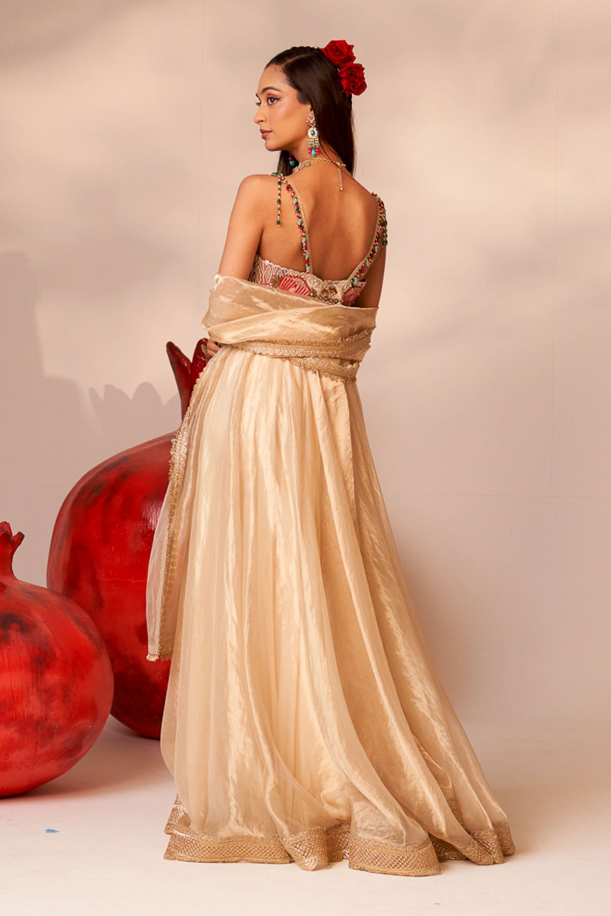 Gold bustier anarkali set