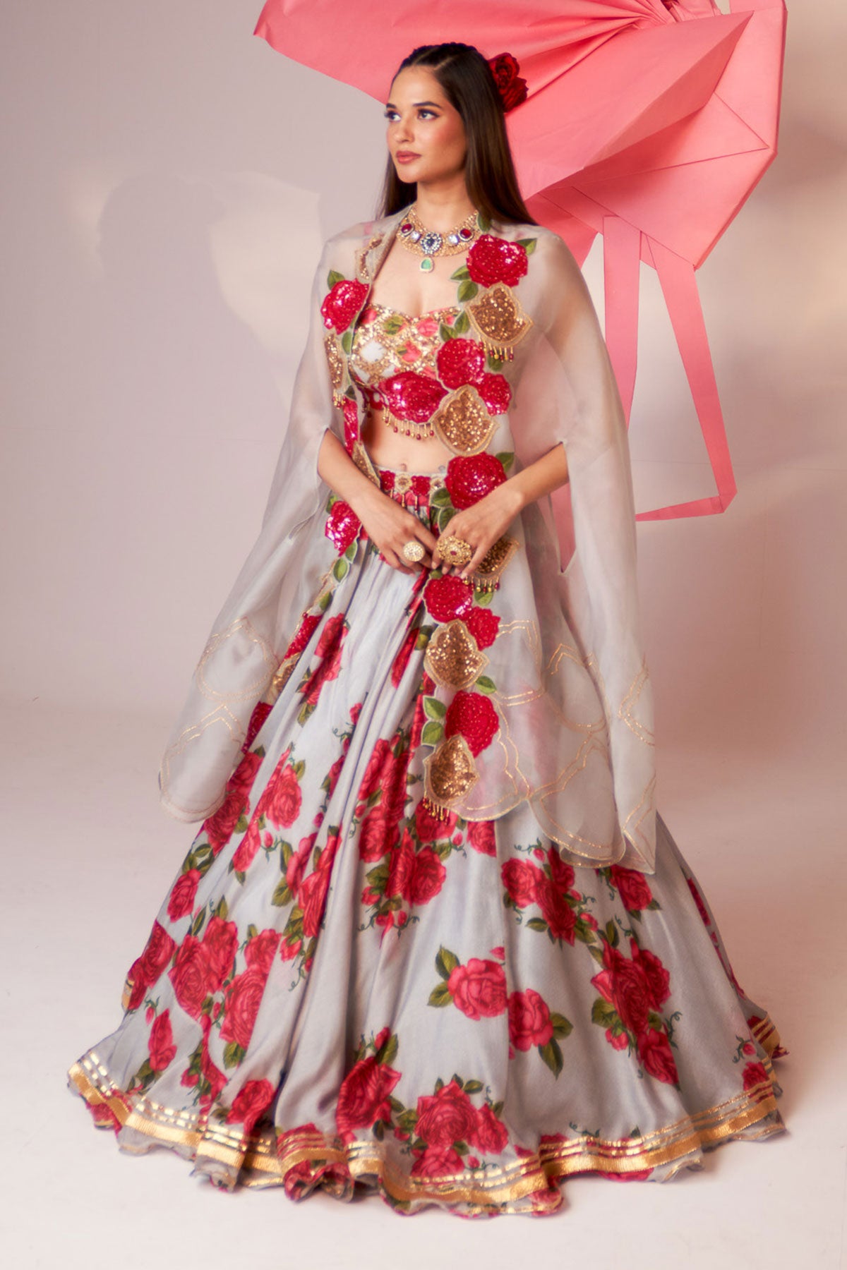 Cape and printed skirt set