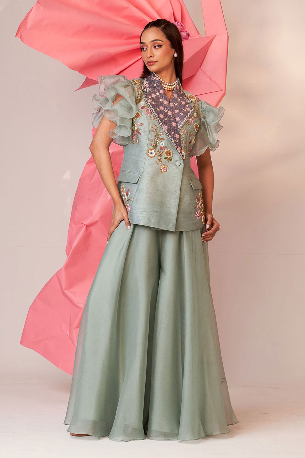 Frill jacket sharara set
