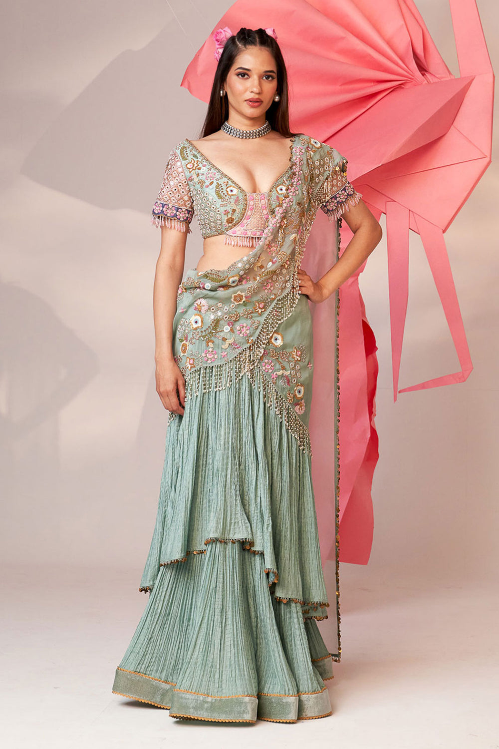 Mehal in Pink chand blouse saree main image 0