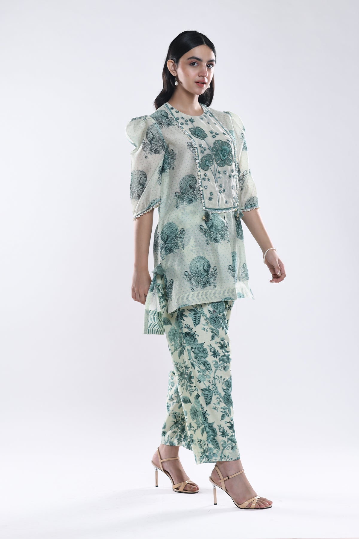 Chandni Sage Green Floral 3D York Kurta Set
