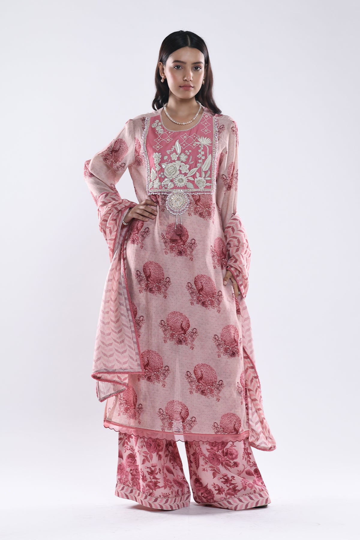 Chandni Pink Floral Jaali Kurta Set