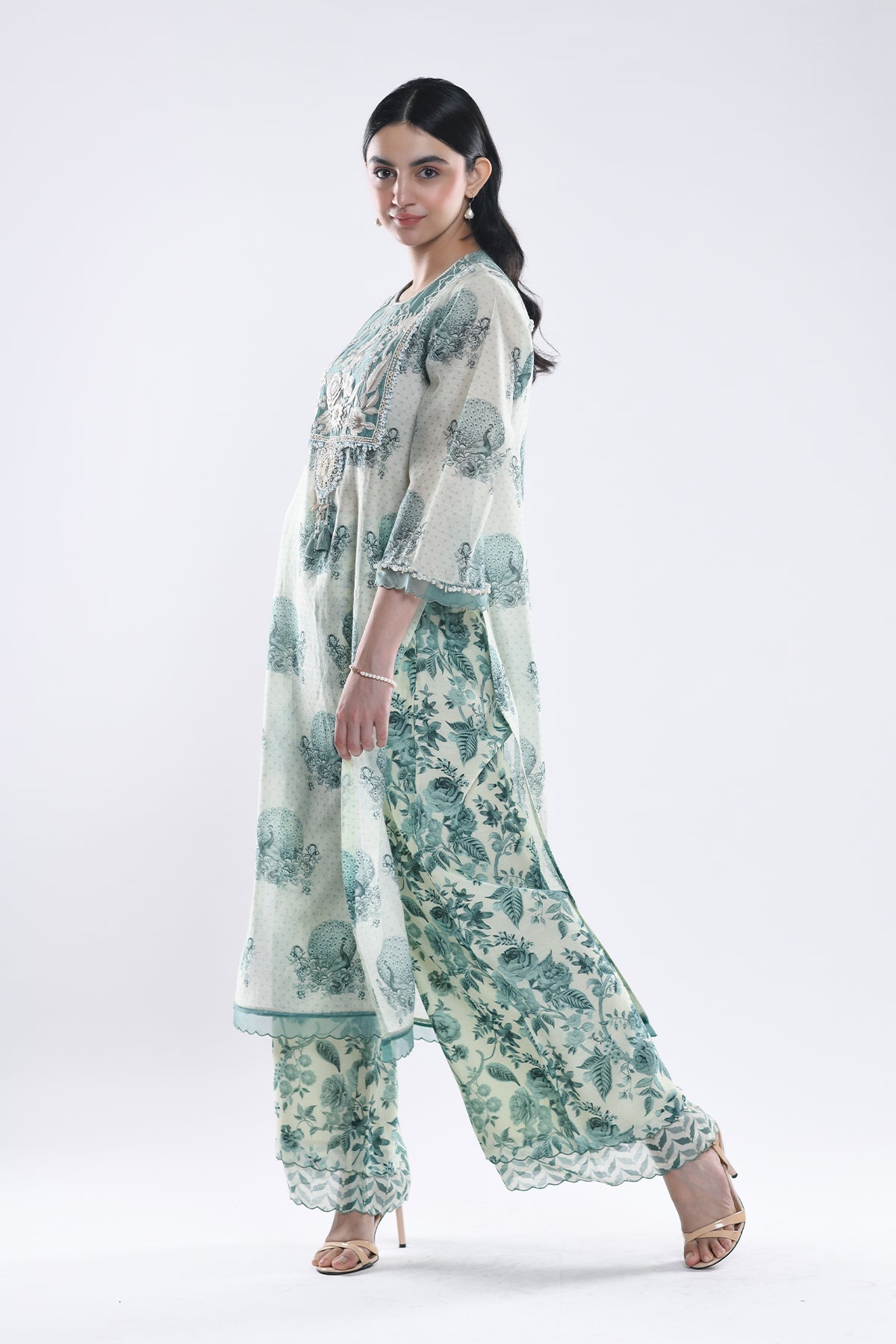 Chandni Sage Green Floral Jaali Kurta Set