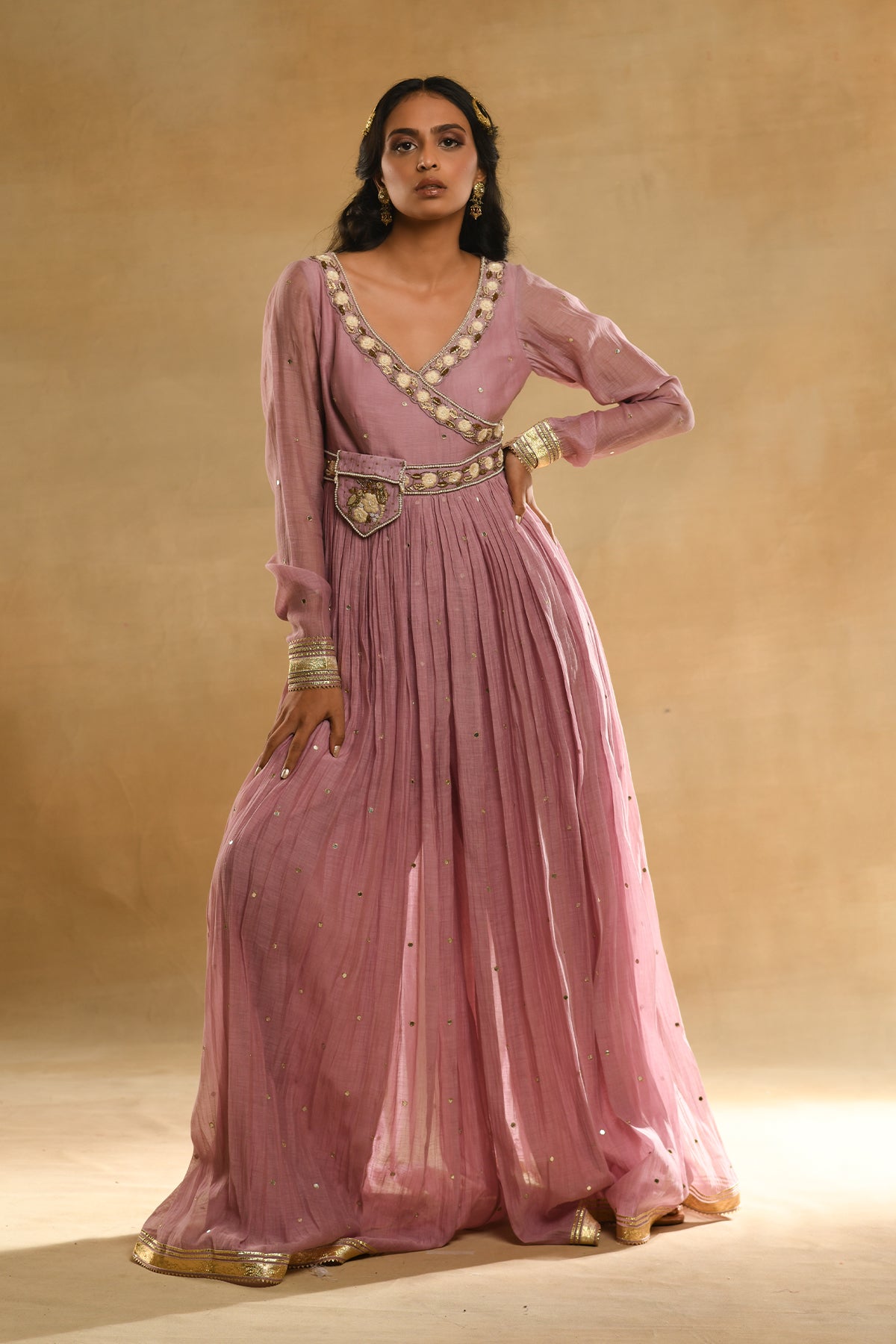 Pink Floral Angrakha Jumpsuit