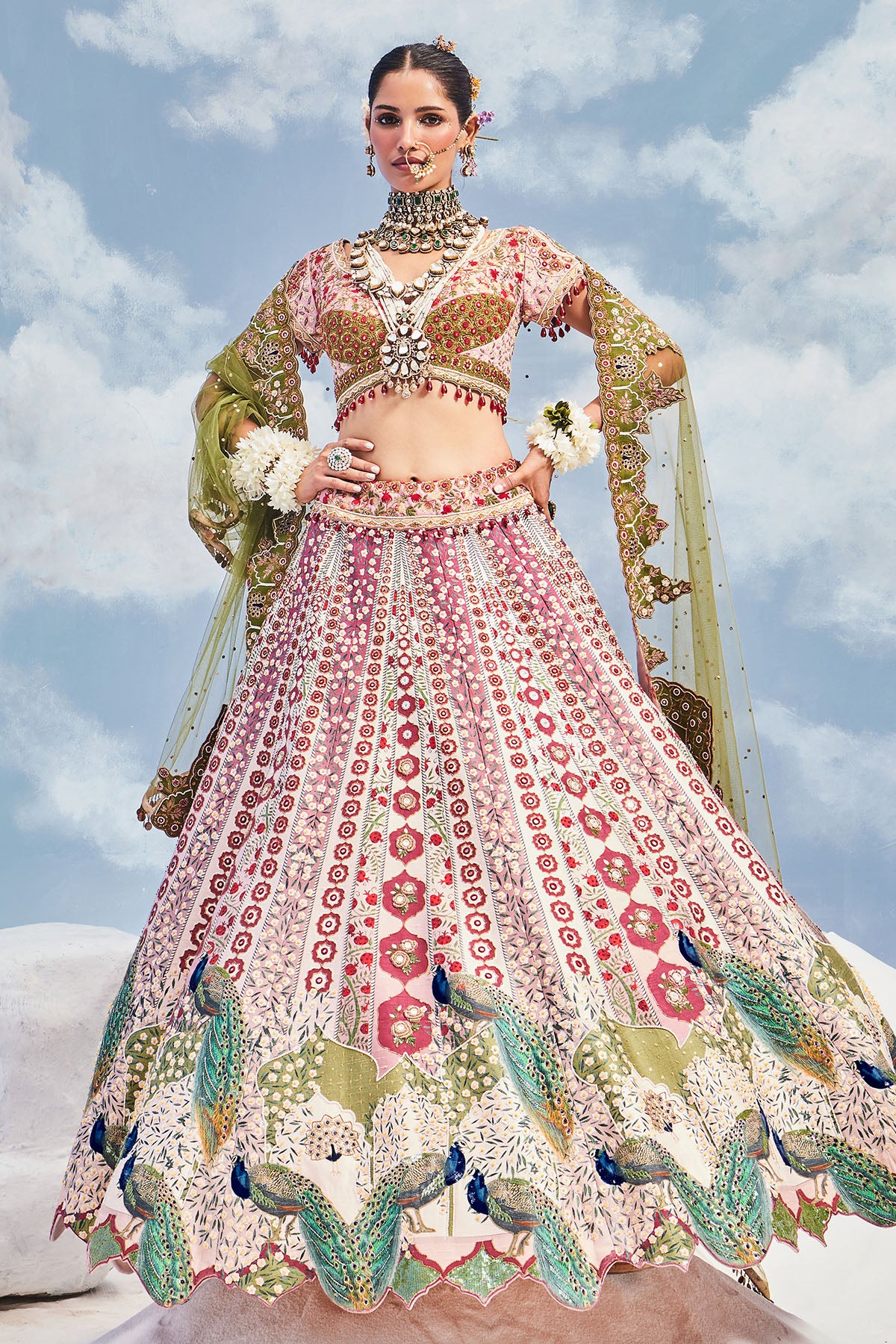 OLIVE BAGH PEACOCK LEHENGA