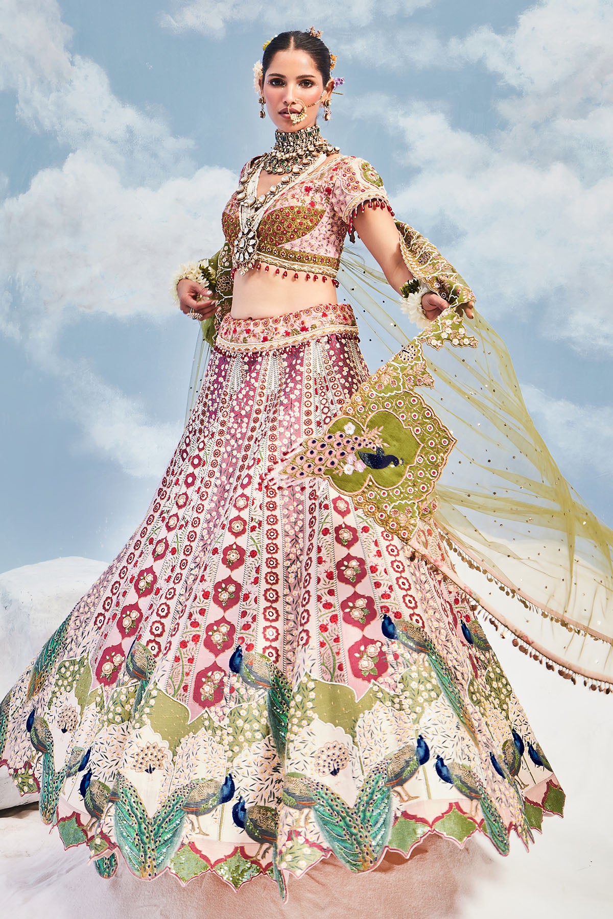 OLIVE BAGH PEACOCK LEHENGA