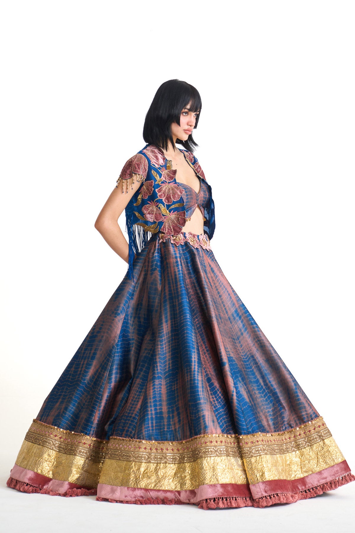 Genda phool Short jacket with skirt set