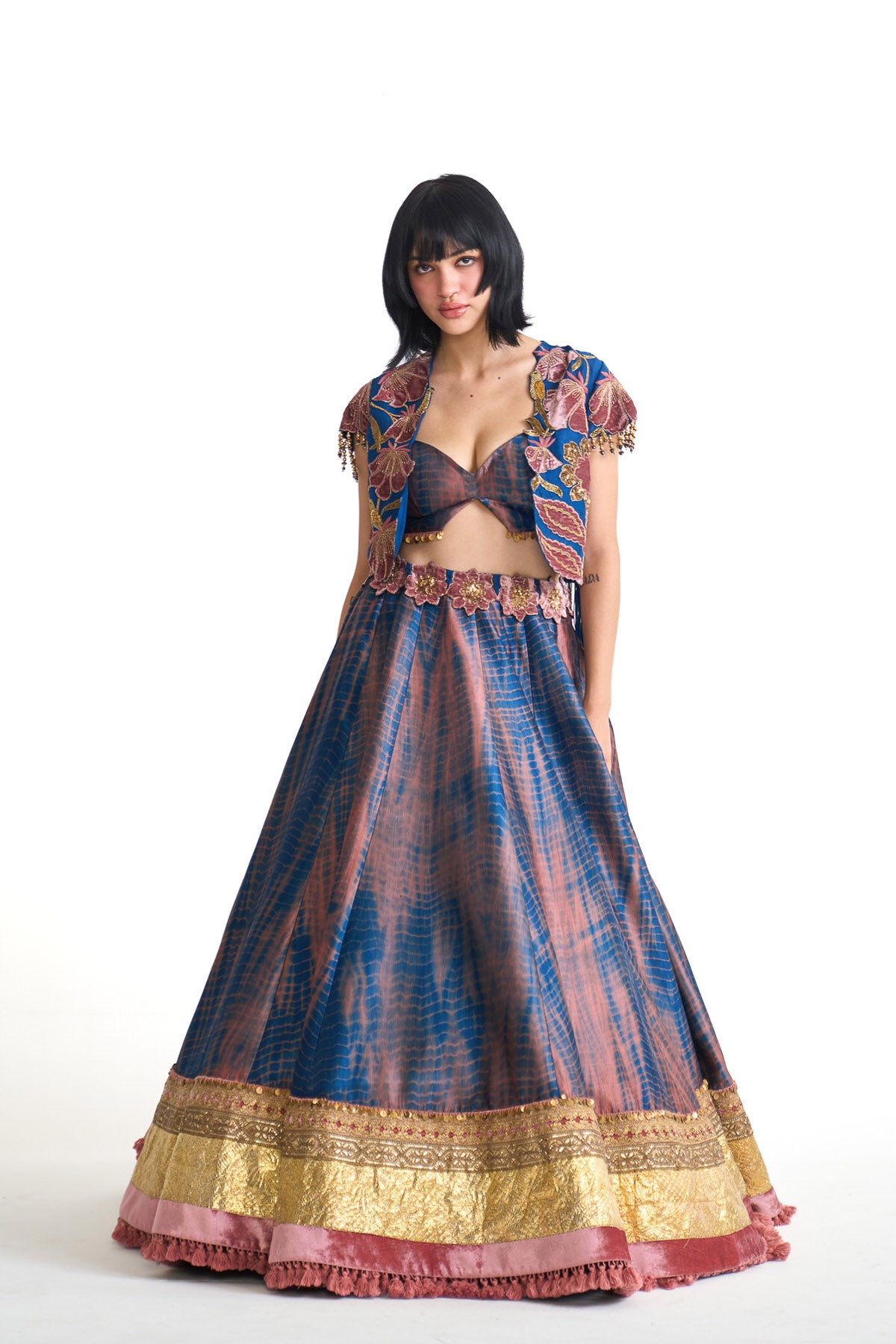 Genda phool Short jacket with skirt set