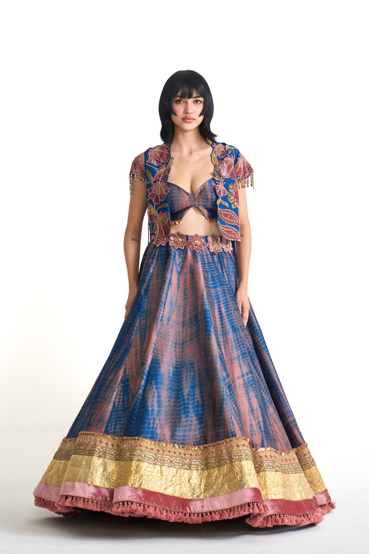 Genda phool Short jacket with skirt set