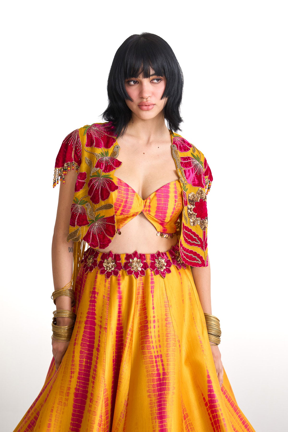 Genda phool Short jacket with skirt set