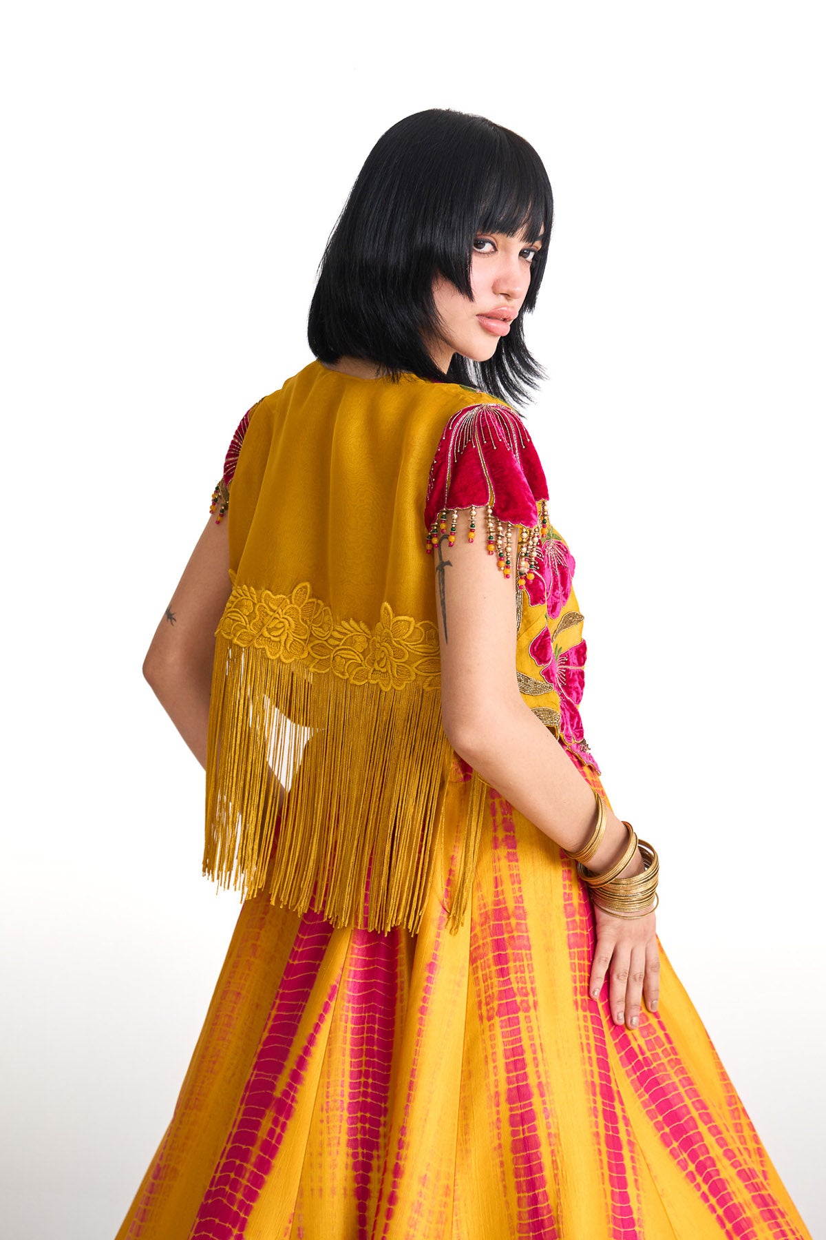 Genda phool Short jacket with skirt set