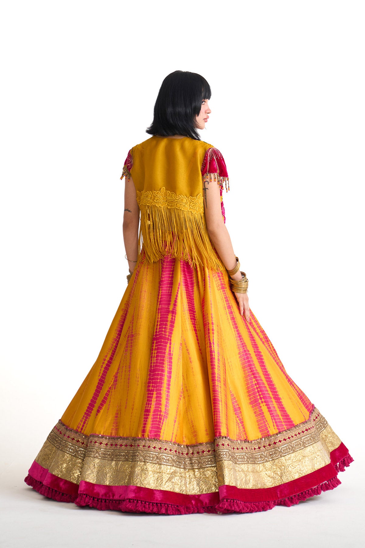 Genda phool Short jacket with skirt set