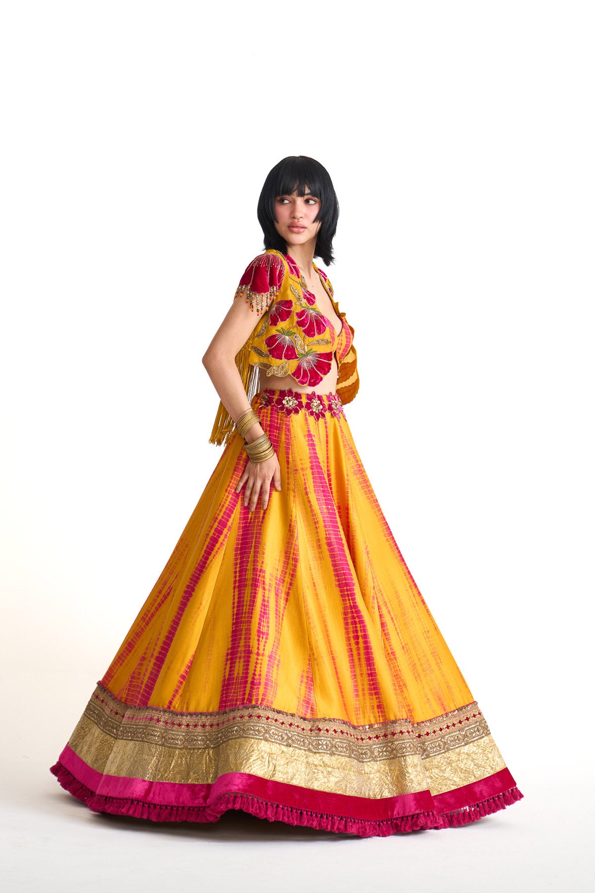 Genda phool Short jacket with skirt set
