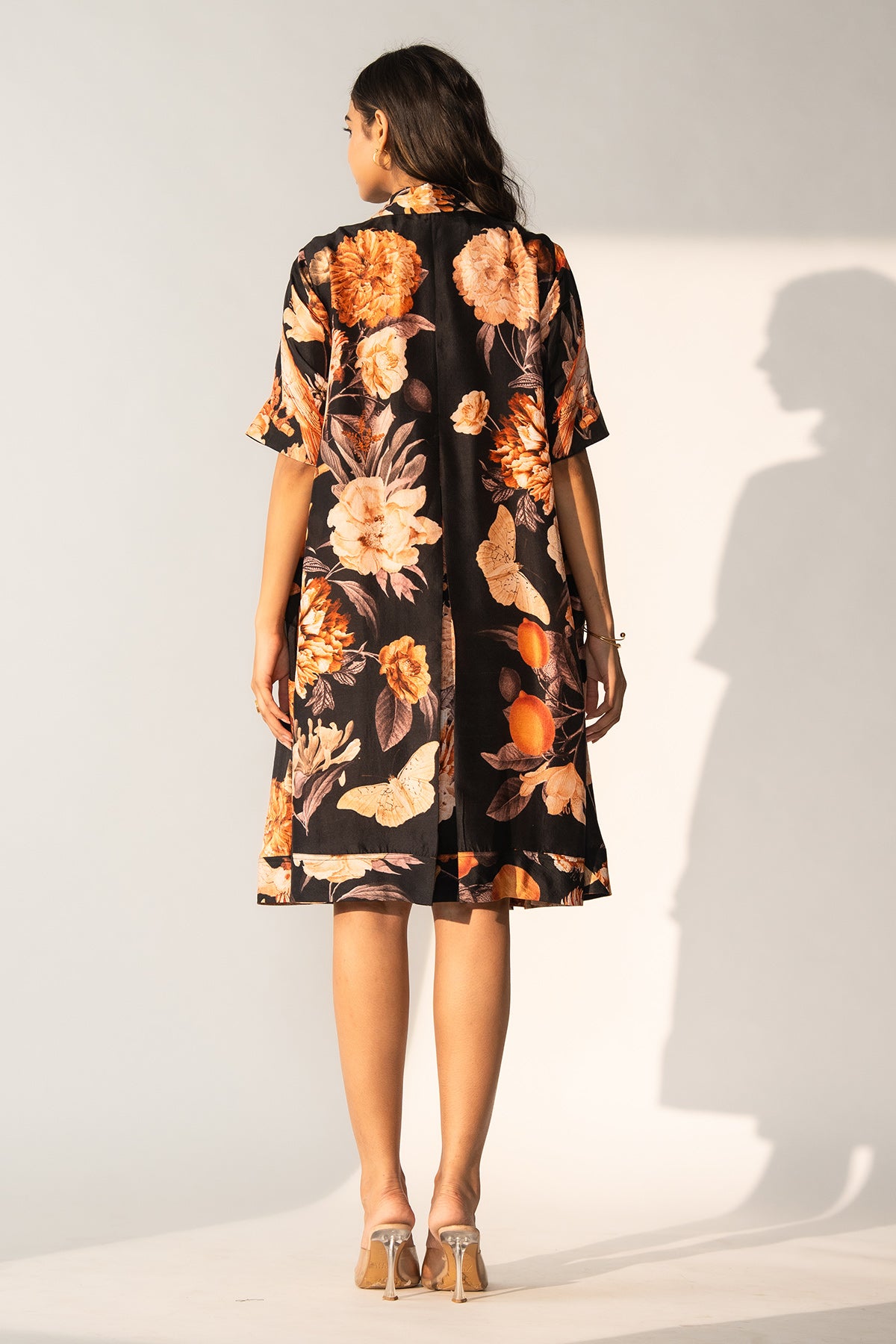 V Neck a Line Dress with Patch Pocket