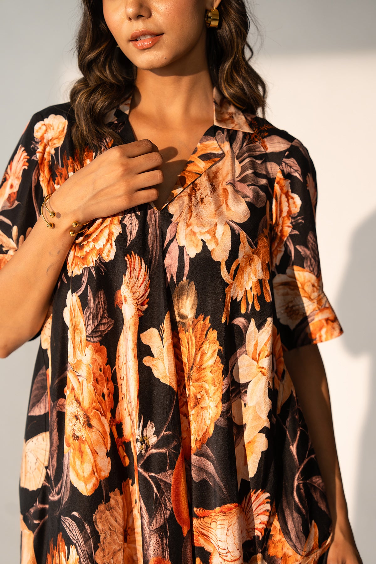 V Neck a Line Dress with Patch Pocket
