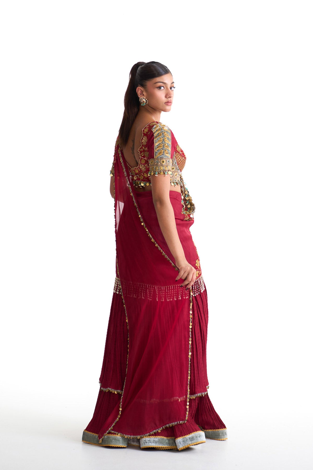 Golden story Crinkle drape saree