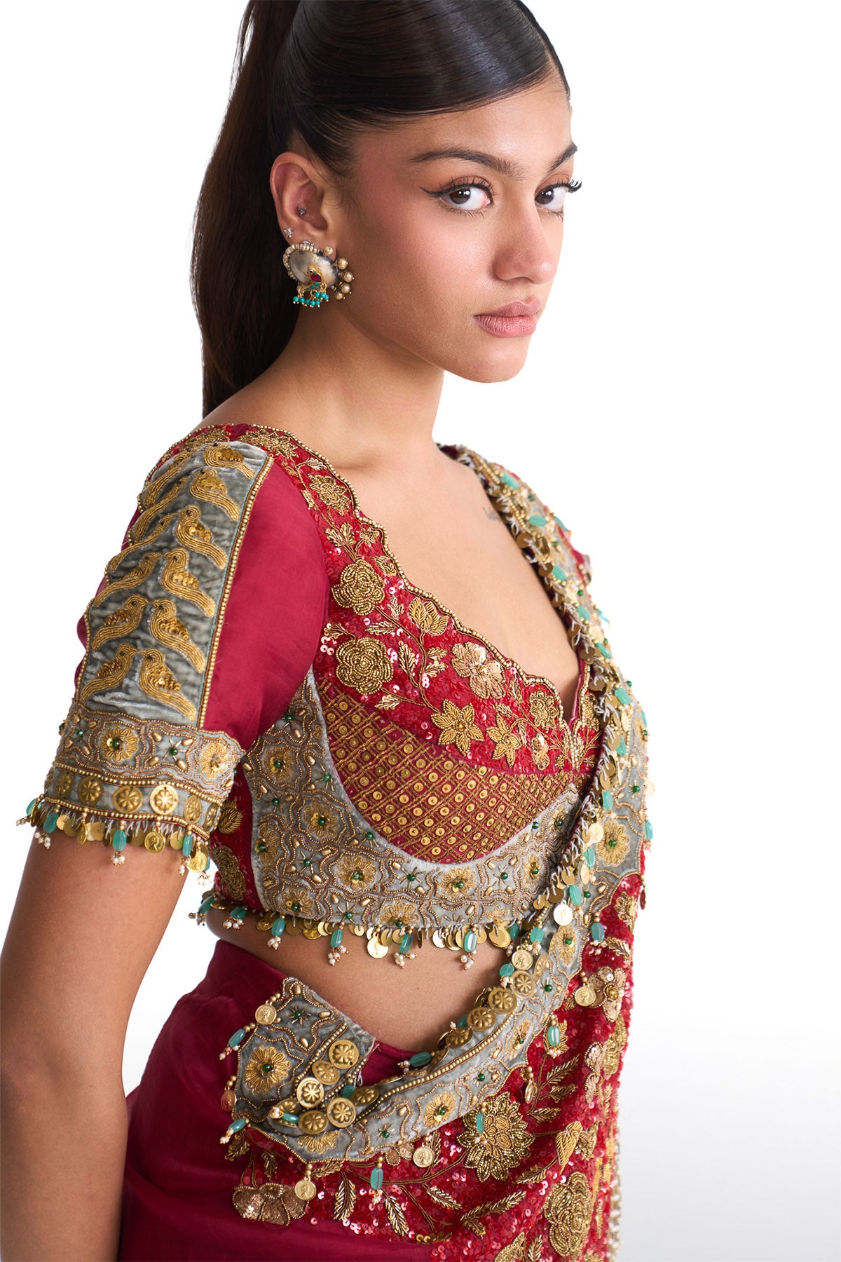 Golden story Crinkle drape saree