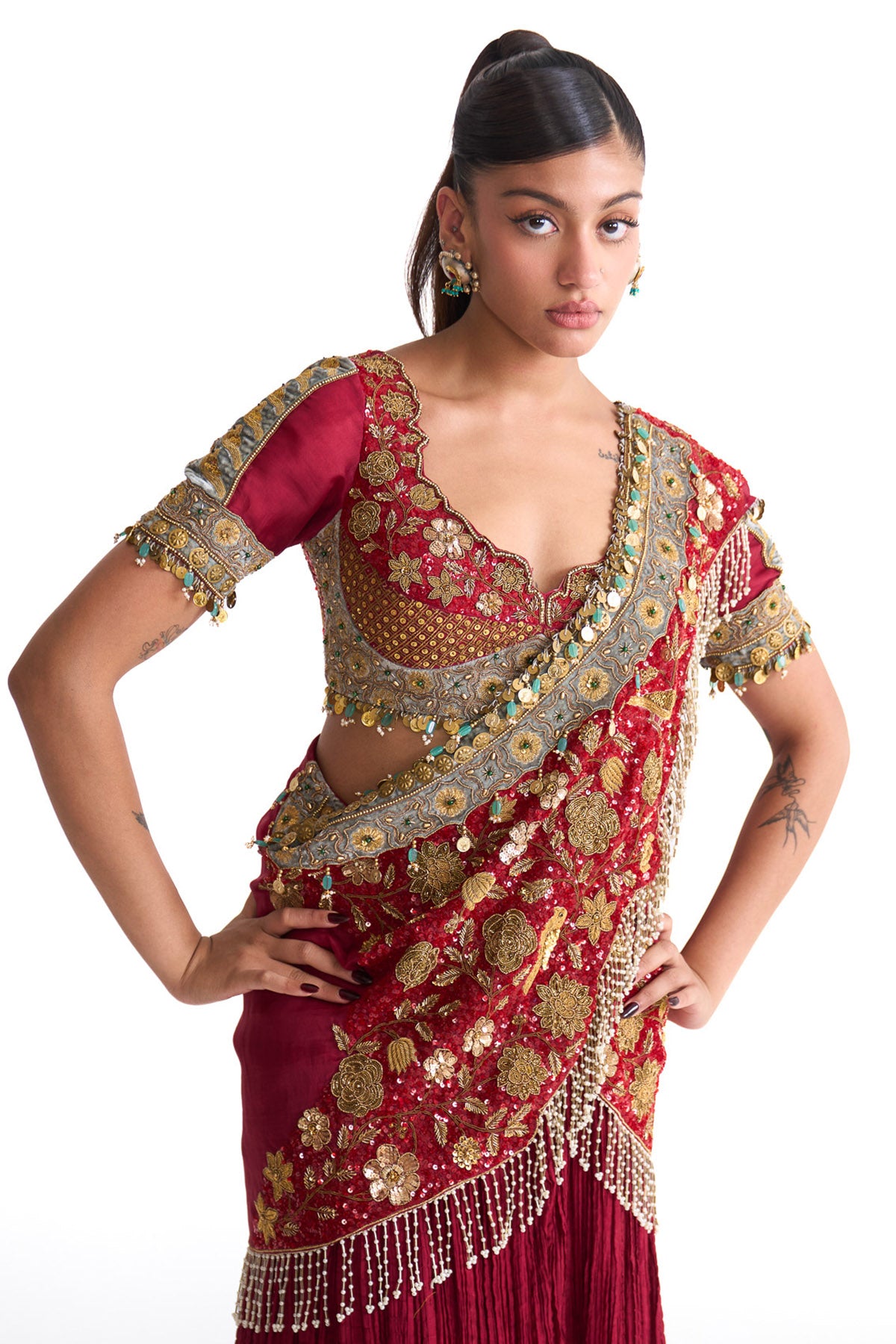 Golden story Crinkle drape saree
