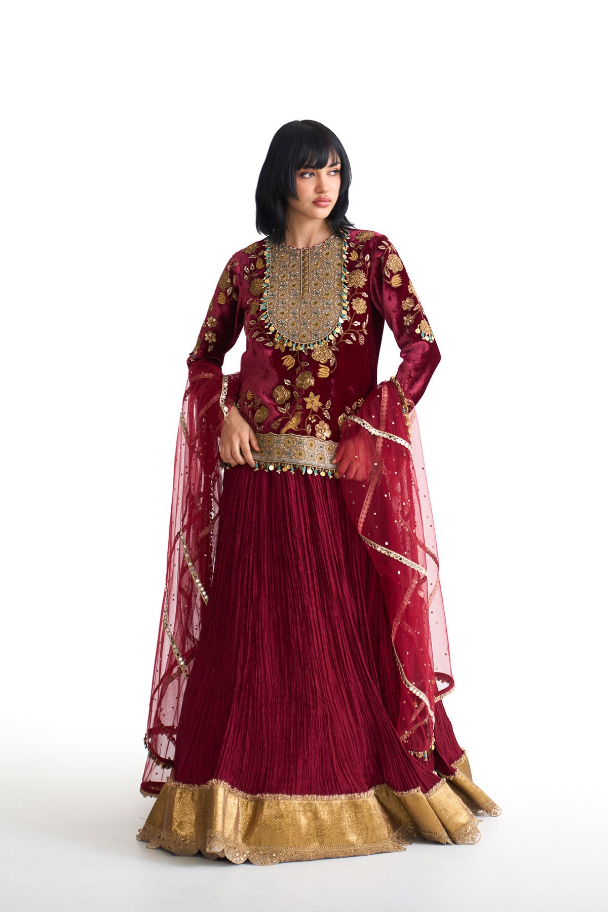Golden story short kurta lehenga set