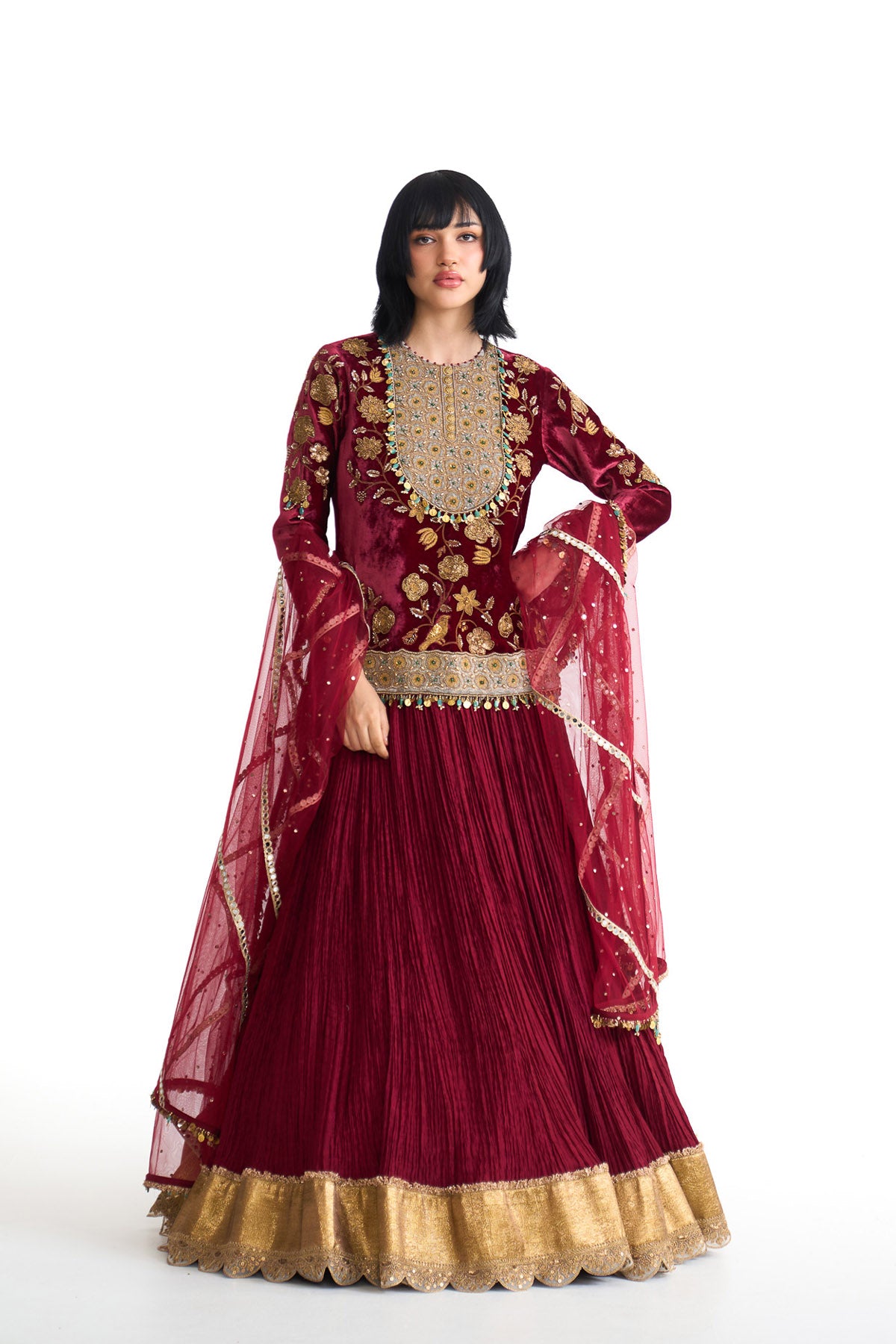 Golden story short kurta lehenga set