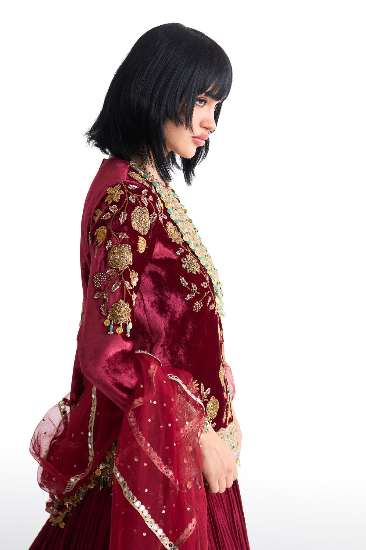 Golden story short kurta lehenga set