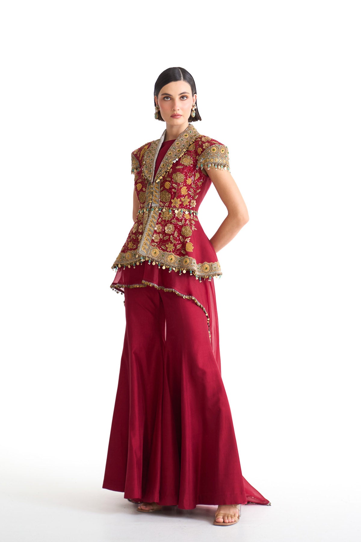 Golden story structured peplum top set