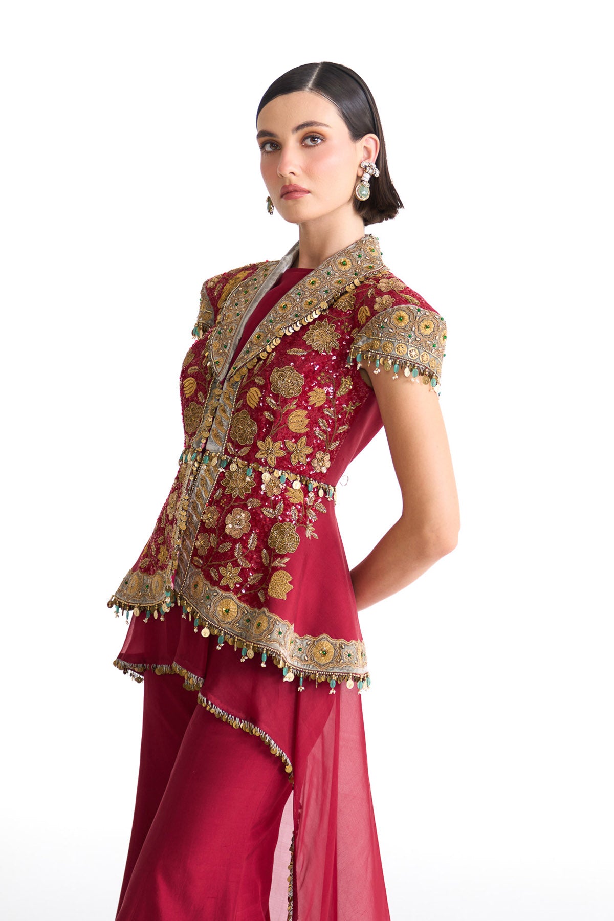 Golden story structured peplum top set