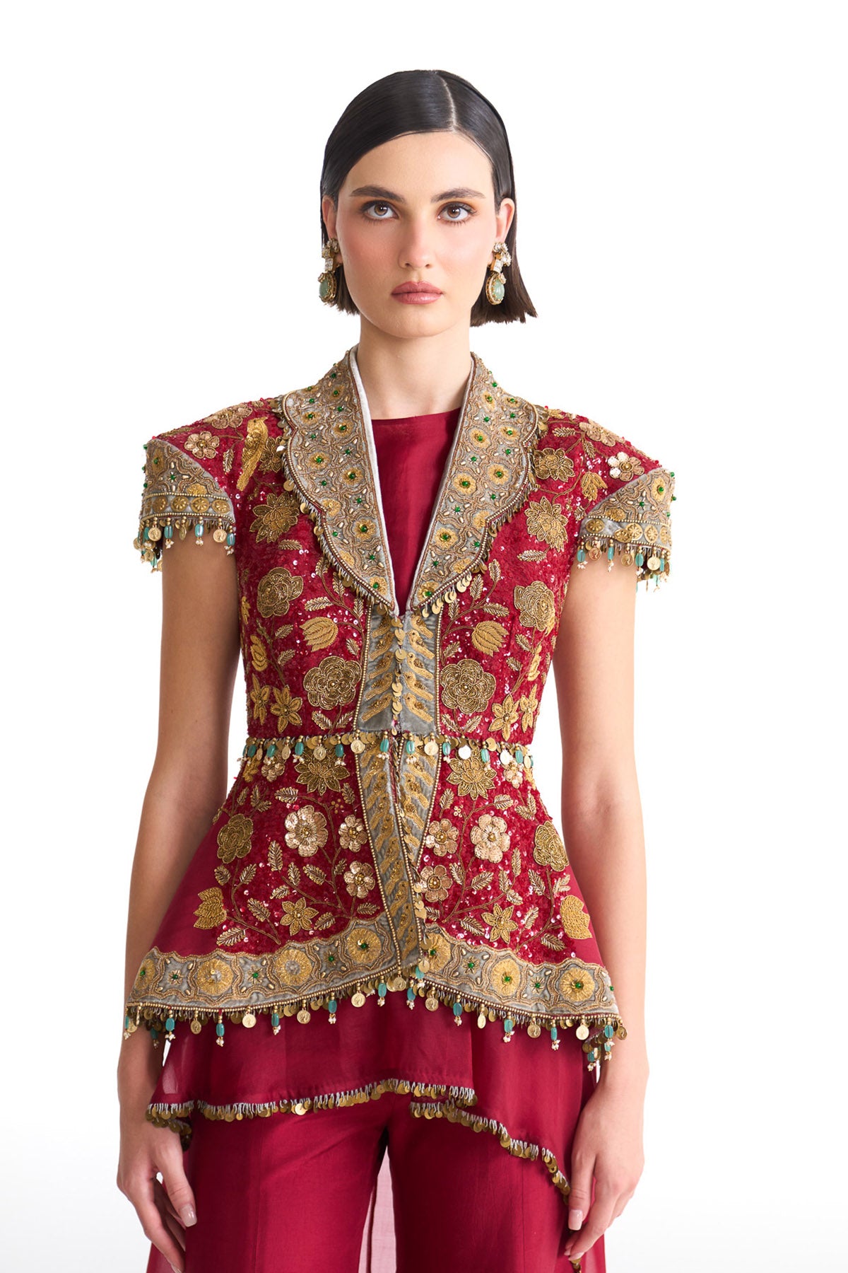 Golden story structured peplum top set