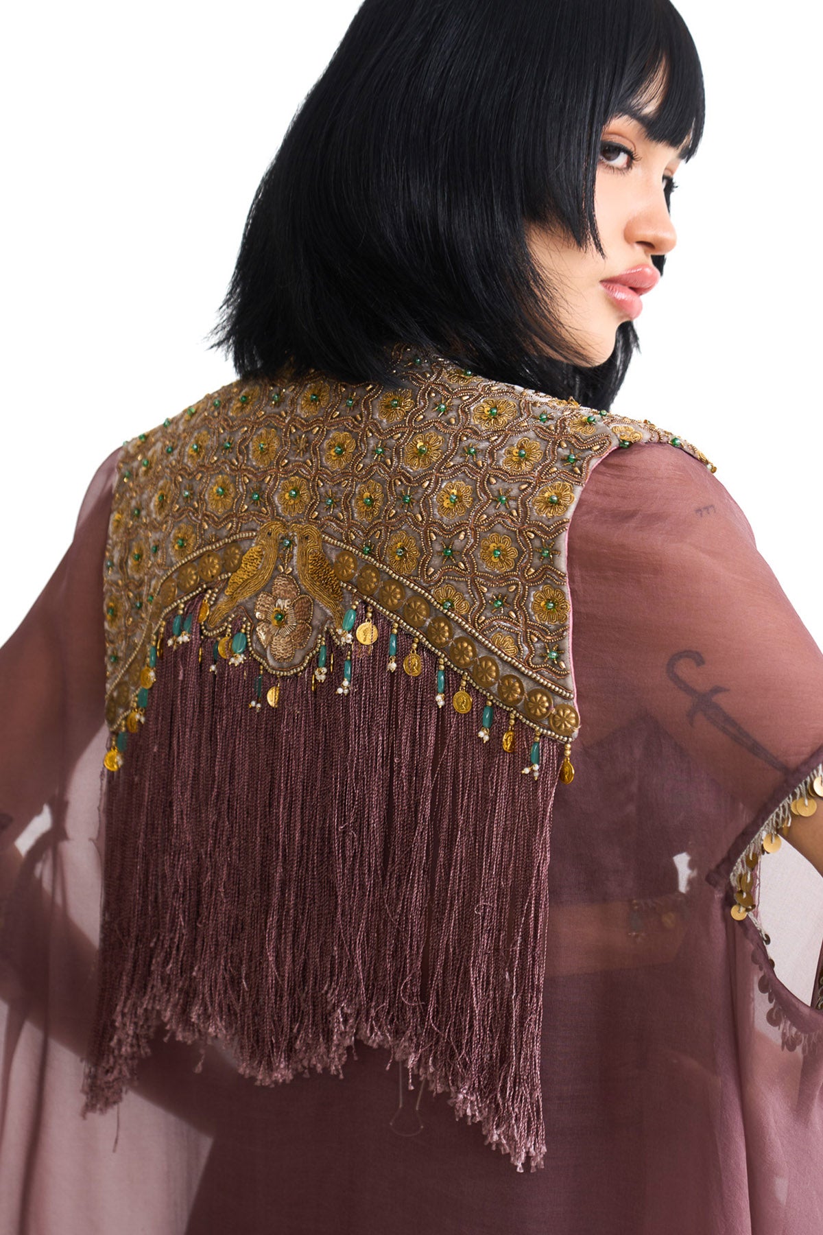 Golden story cape & drape skirt set