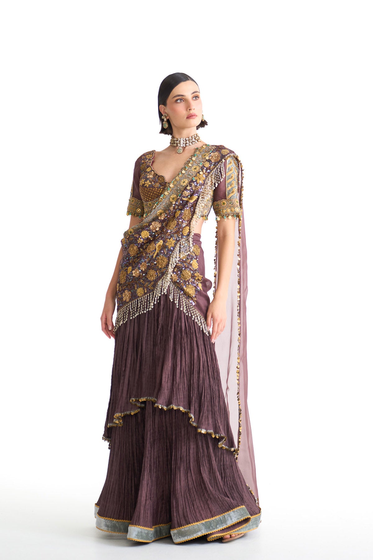 Golden story Crinkle drape saree