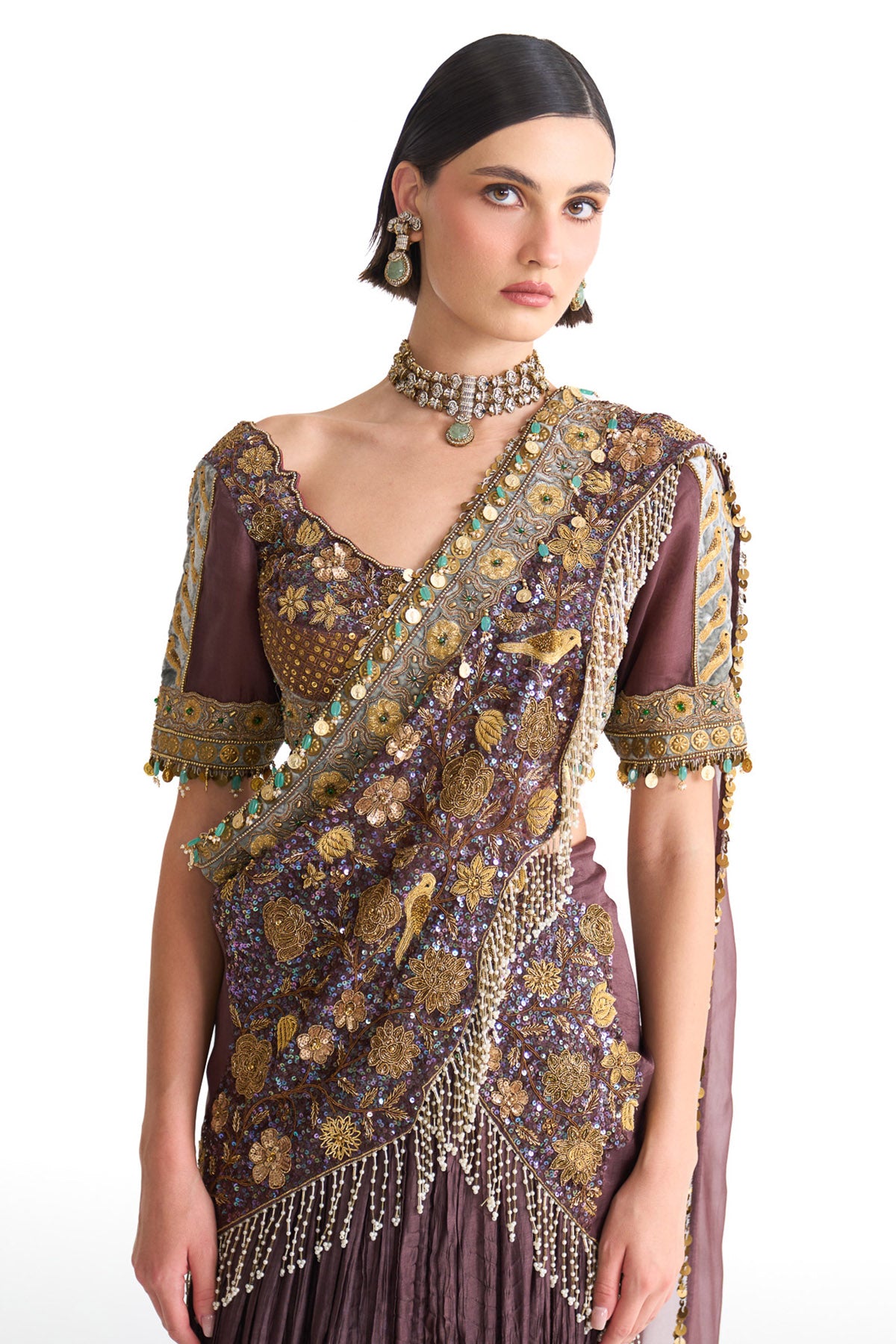 Golden story Crinkle drape saree
