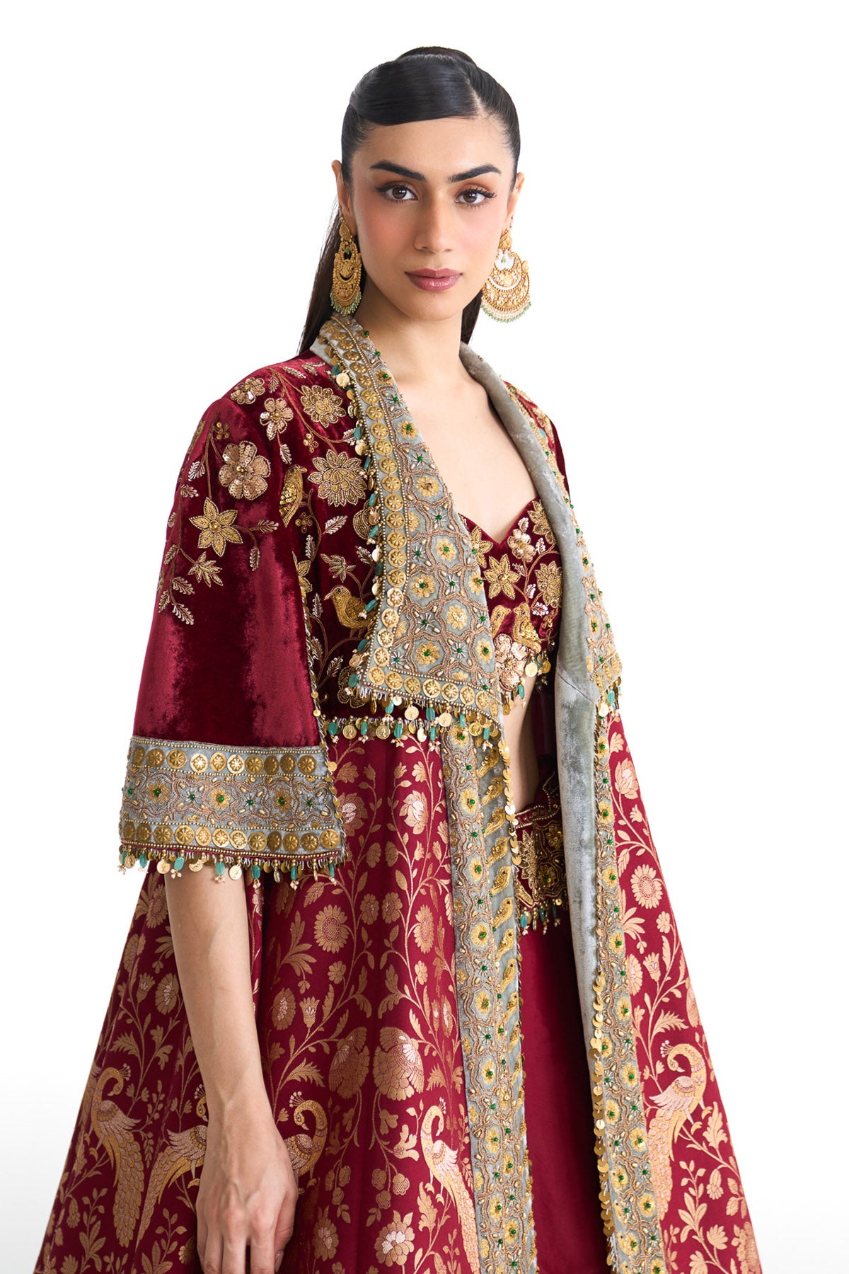 Golden story banarsi long jacket set